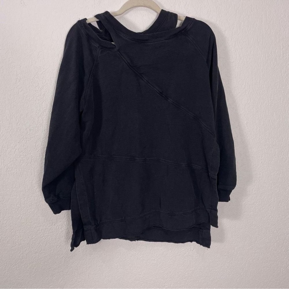 Pilcro Anthropologie Black Oversized Slit Neck & Sides Pullover Sweatshirt